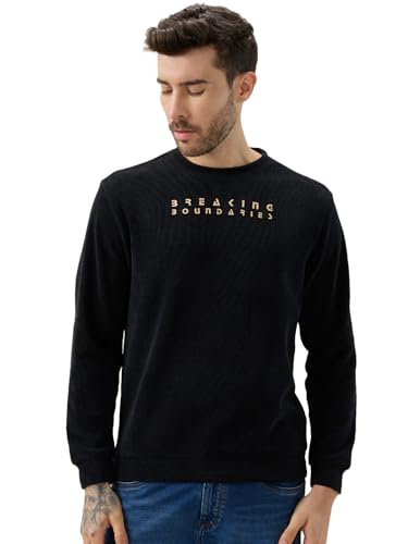 Status Quo Men's Solid Chest Typography Print Round Neck Full Sleeves Textured Sweatshirt | 99% Polyester 1% Lycra | Black | M Size