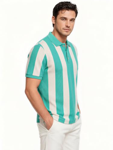 Status Quo Aqua & Ecru Striped Polo