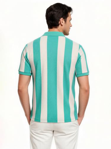Status Quo Aqua & Ecru Striped Polo