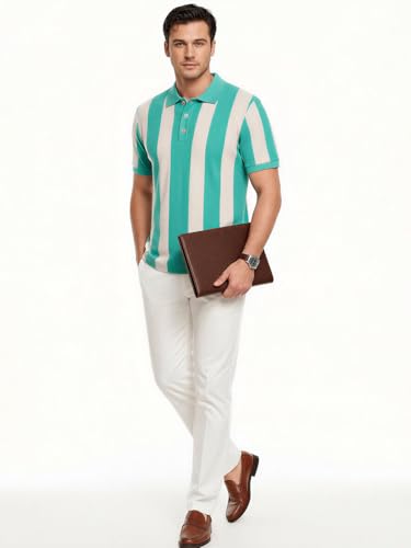 Status Quo Aqua & Ecru Striped Polo