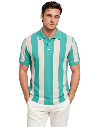 Status Quo Aqua & Ecru Striped Polo