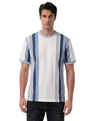 Status Quo Grey & Blue Textured Stripe T-Shirt