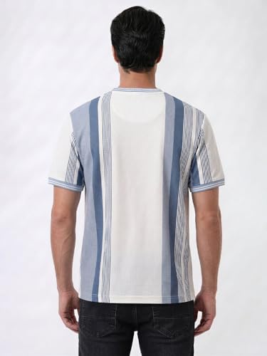 Status Quo Grey & Blue Textured Stripe T-Shirt