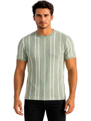 Status Quo Textured Stripe T-Shirt for Men Sage