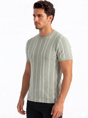 Status Quo Textured Stripe T-Shirt for Men Sage