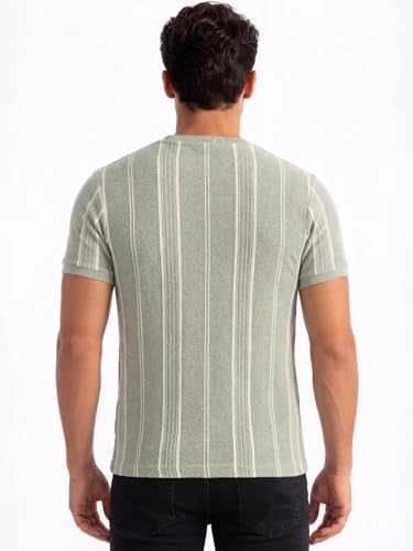 Status Quo Textured Stripe T-Shirt for Men Sage