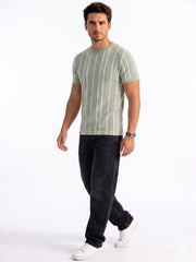 Status Quo Textured Stripe T-Shirt for Men Sage