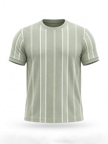 Status Quo Textured Stripe T-Shirt for Men Sage