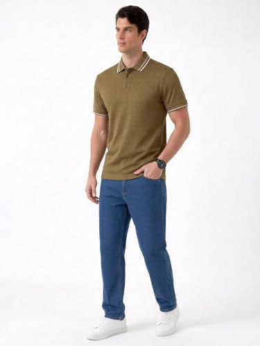 Status Quo Khaki Textured Polo T-Shirt