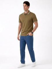 Status Quo Khaki Textured Polo T-Shirt