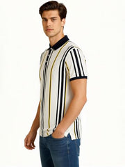 Status Quo Striped Contrast Polo T-Shirt White