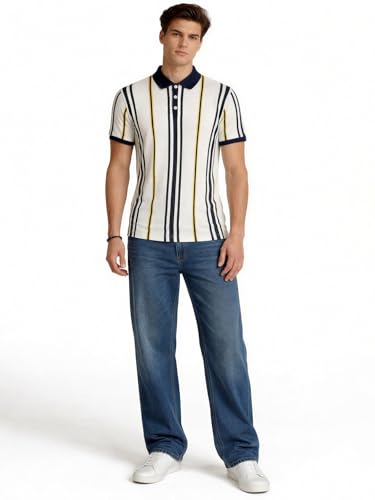Status Quo Striped Contrast Polo T-Shirt White