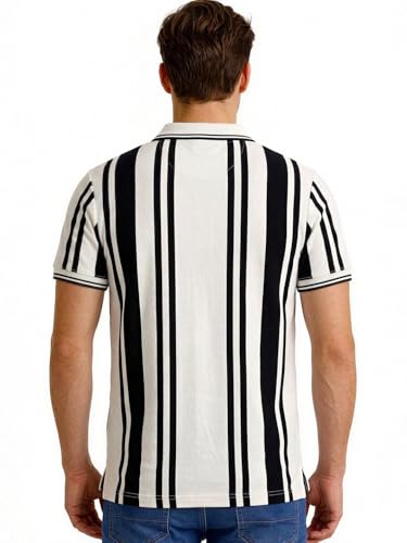 Status Quo Vertical Stripe Polo T-Shirt White