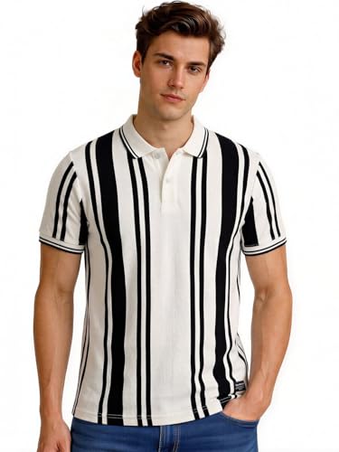 Status Quo Vertical Stripe Polo T-Shirt White