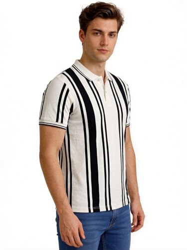 Status Quo Vertical Stripe Polo T-Shirt White