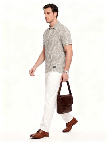 Status Quo Beige Botanical Print Polo