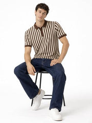 Status Quo Mocha Sand Stripe Knit Polo