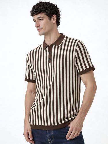 Status Quo Mocha Sand Stripe Knit Polo