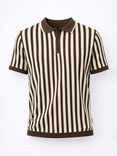Status Quo Mocha Sand Stripe Knit Polo