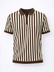 Status Quo Mocha Sand Stripe Knit Polo