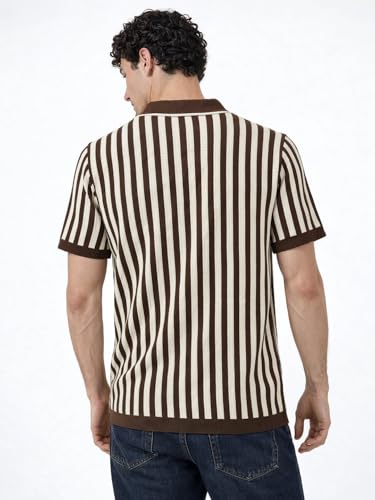 Status Quo Mocha Sand Stripe Knit Polo