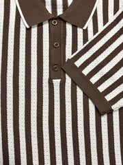 Status Quo Mocha Sand Stripe Knit Polo