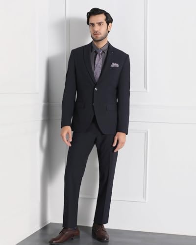blackberrys Men's Slim Fit Solid Navy Two Piece Suits