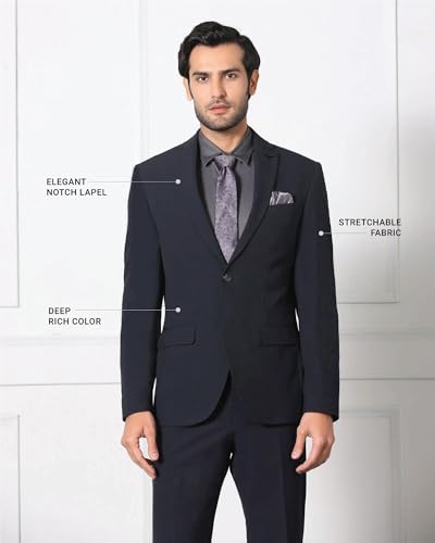 blackberrys Men's Slim Fit Solid Navy Two Piece Suits