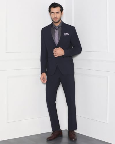 blackberrys Men's Slim Fit Solid Navy Two Piece Suits