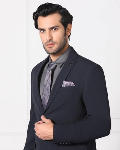 blackberrys Men's Slim Fit Solid Navy Two Piece Suits