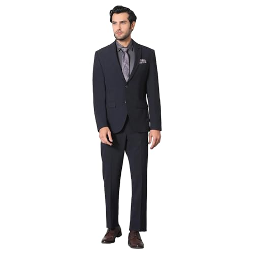 blackberrys Men's Slim Fit Solid Navy Two Piece Suits