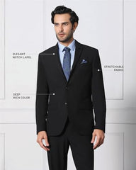 blackberrys Men's Slim Fit Solid Black Formal Suits