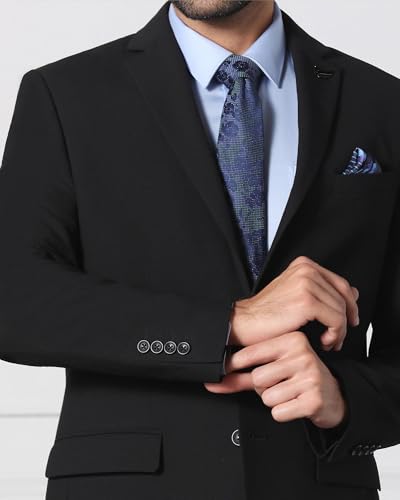 blackberrys Men's Slim Fit Solid Black Formal Suits