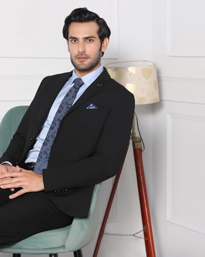 blackberrys Men's Slim Fit Solid Black Formal Suits