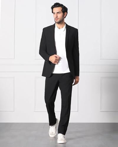 blackberrys Men's Slim Fit Solid Black Formal Suits