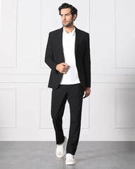 blackberrys Men's Slim Fit Solid Black Formal Suits
