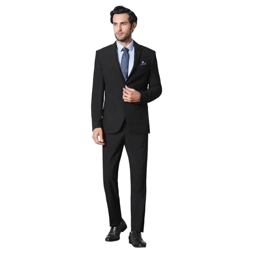 blackberrys Men's Slim Fit Solid Black Formal Suits
