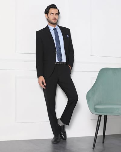 blackberrys Men's Slim Fit Solid Black Formal Suits