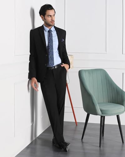 blackberrys Men's Slim Fit Solid Black Formal Suits