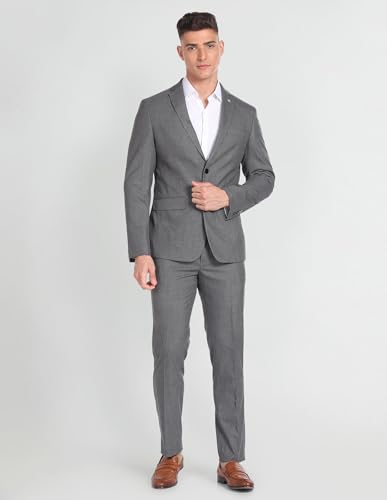 Arrow Men's Polyester Single Breasted Business Suit Pants Set (AREU5087A_Grey