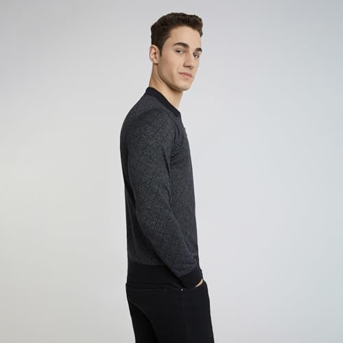 Parx Men Regular Fit Jacquard Pattern Cotton Polyester Blend Full Sleeve Polo Neck Casual T-Shirt (Size: 39)-XCKD00439-K8 Black