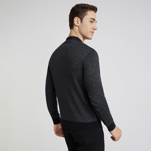 Parx Men Regular Fit Jacquard Pattern Cotton Polyester Blend Full Sleeve Polo Neck Casual T-Shirt (Size: 39)-XCKD00439-K8 Black