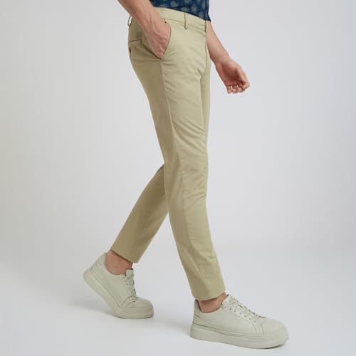 Colorplus Men Slim Fit Print Pattern Cotton Blend Flat Front Casual Trouser (Size: 40)-CMTR11990-H4