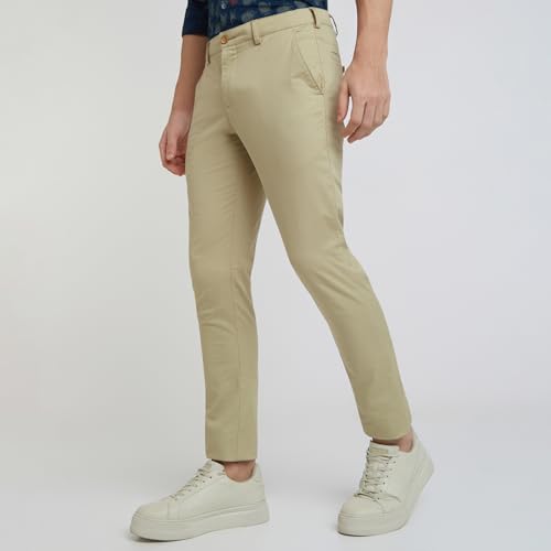 Colorplus Men Slim Fit Print Pattern Cotton Blend Flat Front Casual Trouser (Size: 40)-CMTR11990-H4