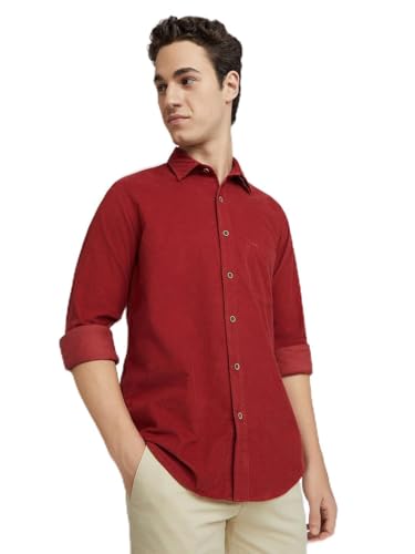 Colorplus Men Regular Fit Plain Pattern Pure Cotton Plain Collar Full Sleeve Casual Shirt -CMSS29971-R5 Medium Red