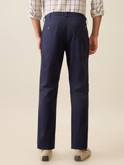 Colorplus Men Slim Fit Solid Piece Dyed Pattern Cotton Elastane Blend Flat Front Casual Trouser Blue