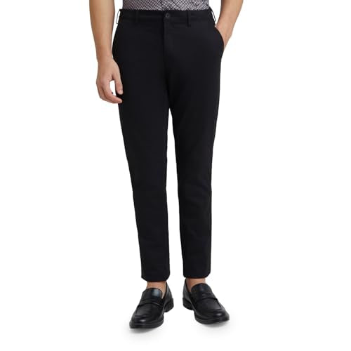Colorplus Men Slim Fit Solid Piece Dyed Pattern Cotton Blend Flat Front Casual Trouser (Size: 34)-CMTR11974-K8 Black