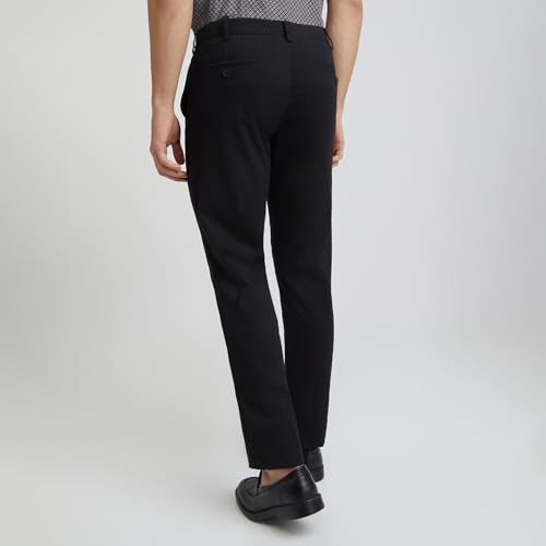 Colorplus Men Slim Fit Solid Piece Dyed Pattern Cotton Blend Flat Front Casual Trouser (Size: 34)-CMTR11974-K8 Black