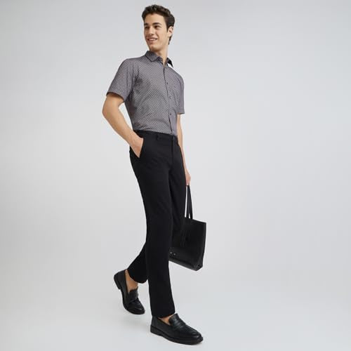 Colorplus Men Slim Fit Solid Piece Dyed Pattern Cotton Blend Flat Front Casual Trouser (Size: 34)-CMTR11974-K8 Black