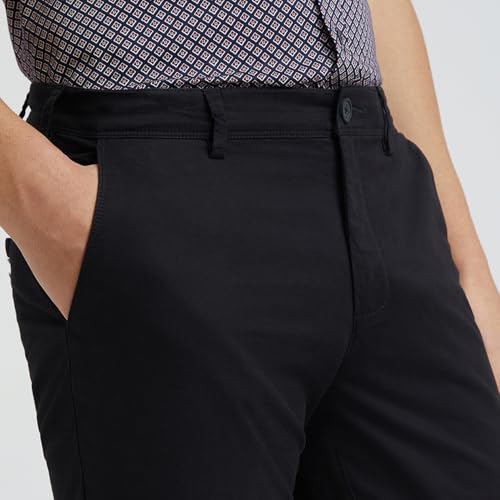 Colorplus Men Slim Fit Solid Piece Dyed Pattern Cotton Blend Flat Front Casual Trouser (Size: 34)-CMTR11974-K8 Black